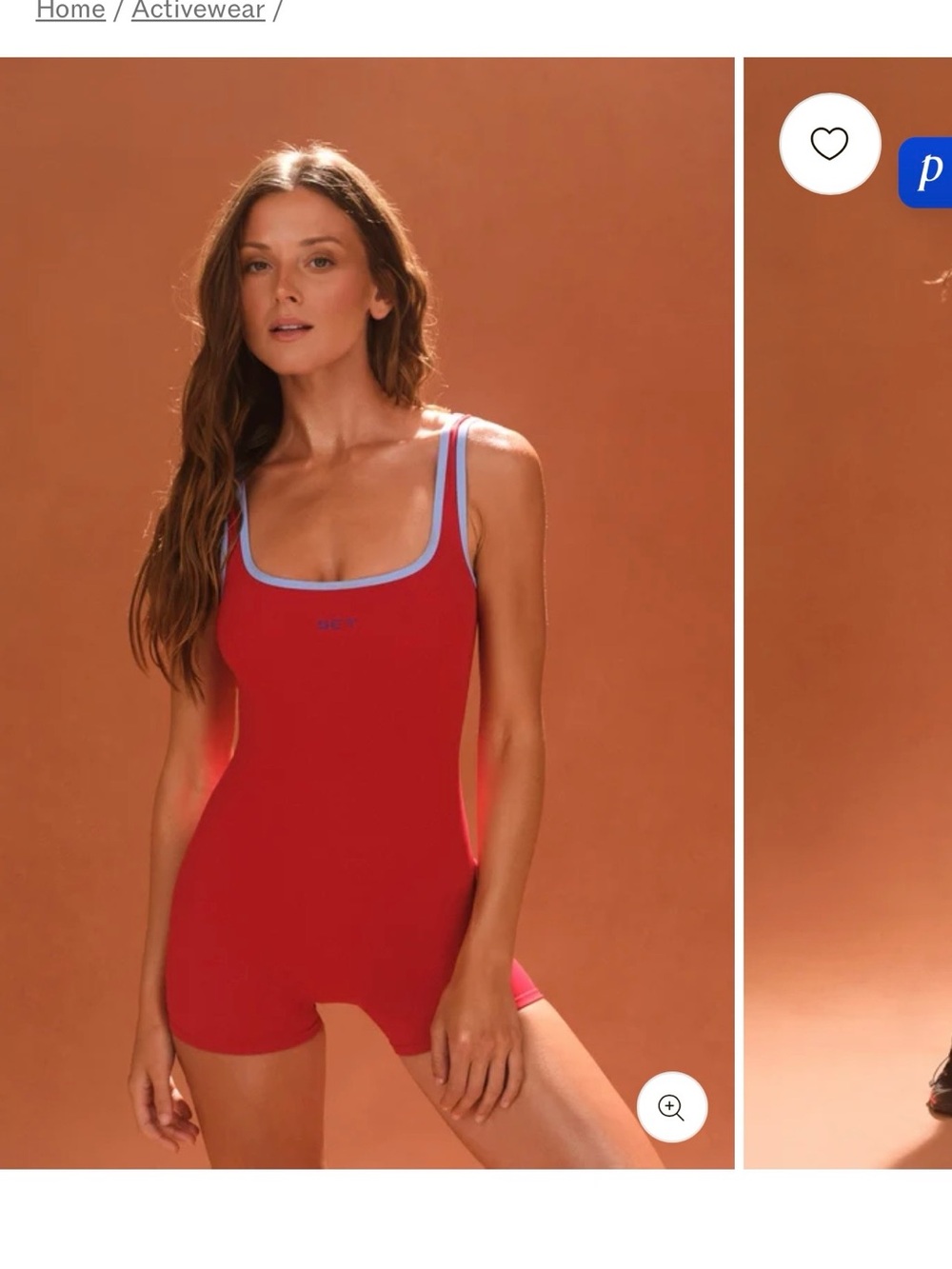 SET Active Red Square-Neck Tank Romper with Light Blue Trim